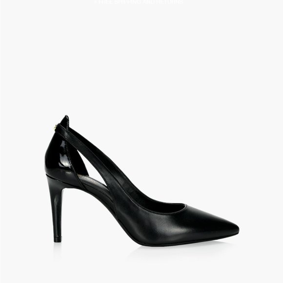 NEW Michael Kors Women Cersei Black Stiletto Patent Texture Block Cut Out Pumps - Picture 1 of 4